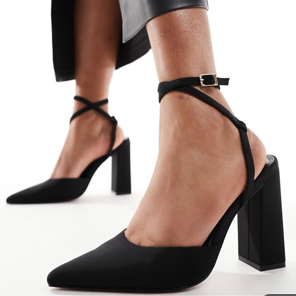 Black strap block heels